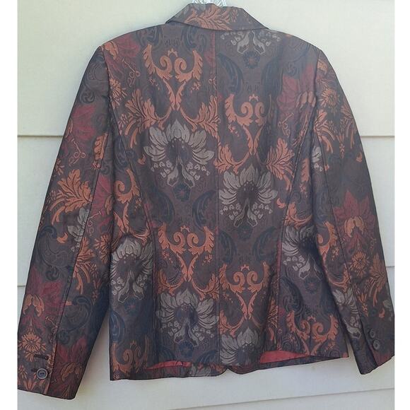Vtg harve benard Women Tapestry Floral Blazer Jacket Brown Bronze Floral Size 10 - Picture 4 of 8